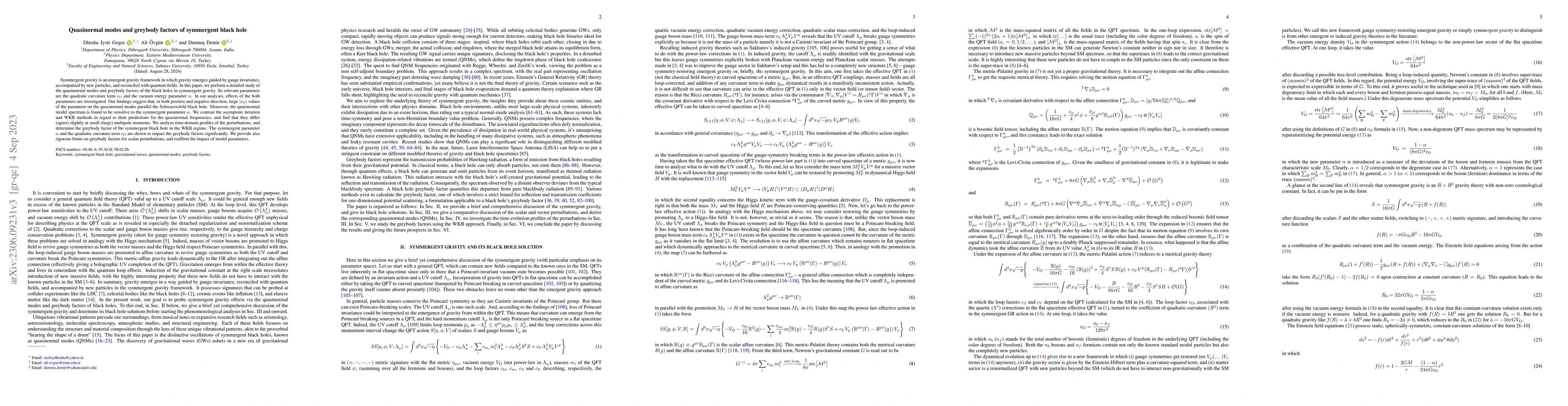 Thumbnail for Quasinormal modes and greybody factors of symmergent black hole