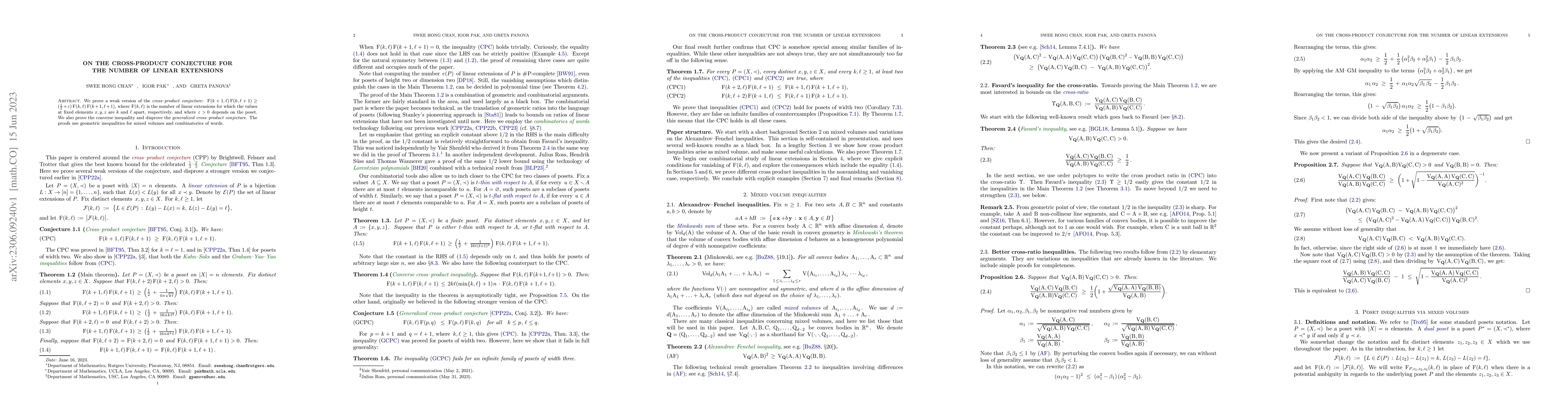 Thumbnail for On the cross-product conjecture for the number of linear extensions
