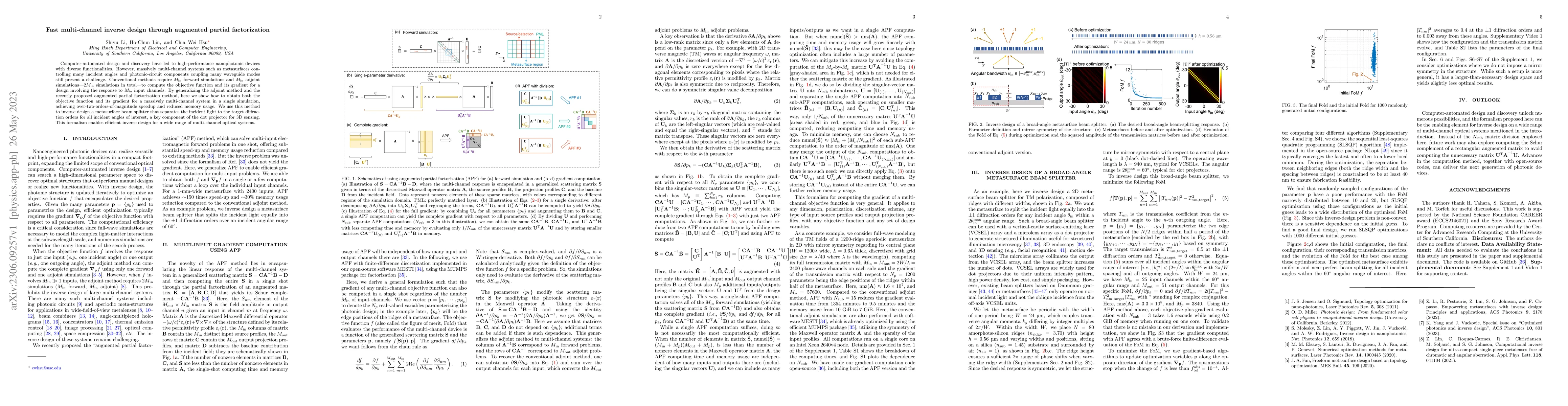 Thumbnail for Fast multi-channel inverse design through augmented partial
  factorization