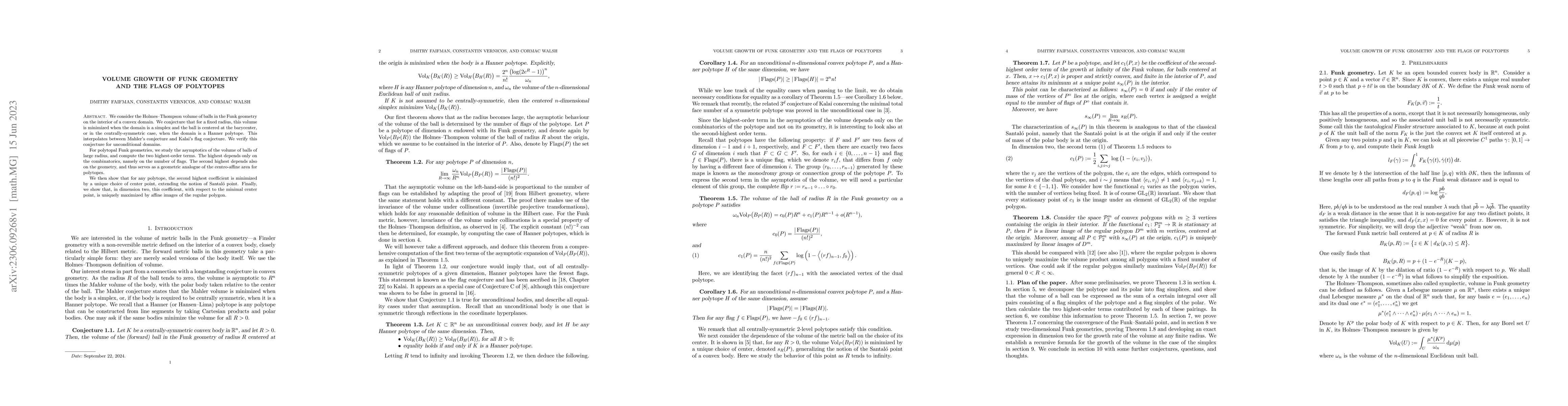 Thumbnail for Volume growth of Funk geometry and the flags of polytopes