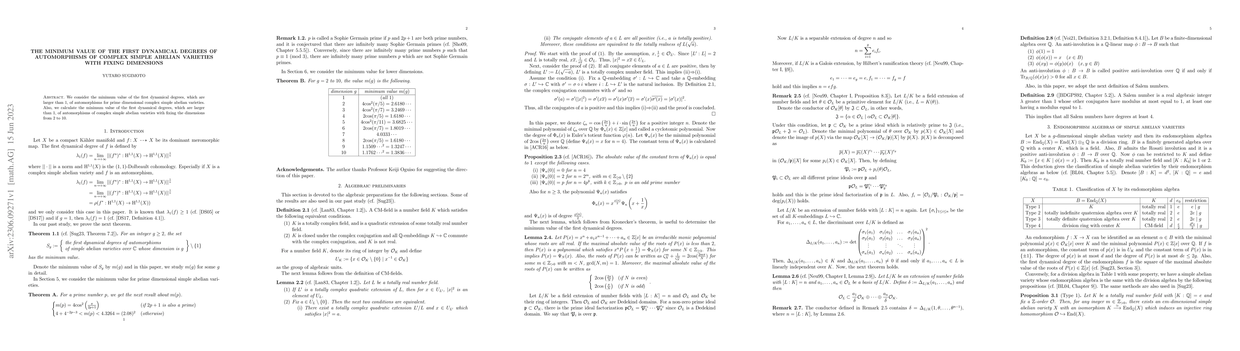 Thumbnail for The minimum value of the first dynamical degrees of automorphisms of
  complex simple abelian varieties with fixing dimensions