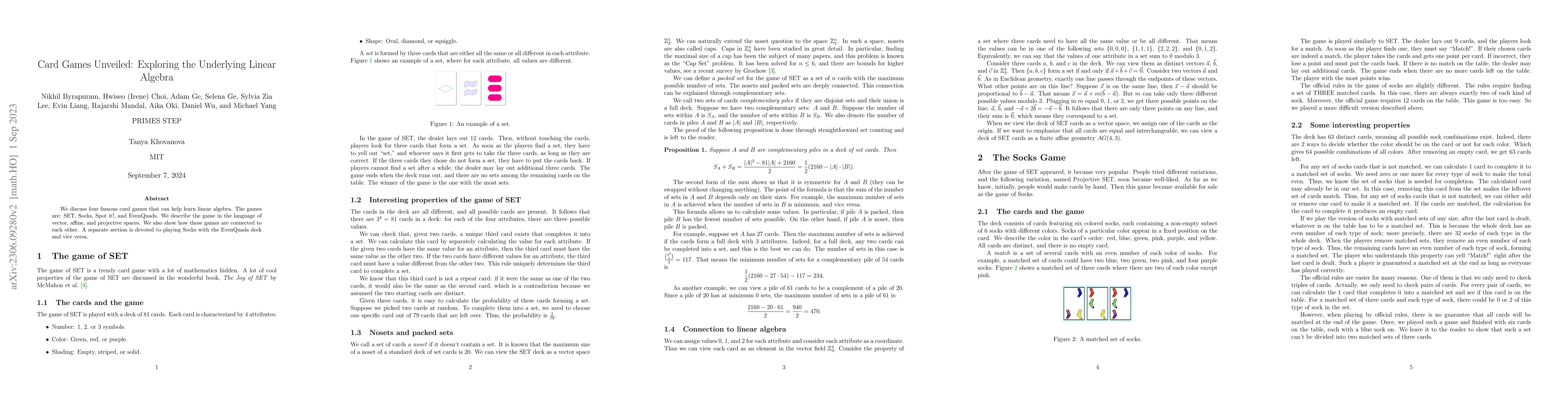 Thumbnail for Card Games Unveiled: Exploring the Underlying Linear Algebra