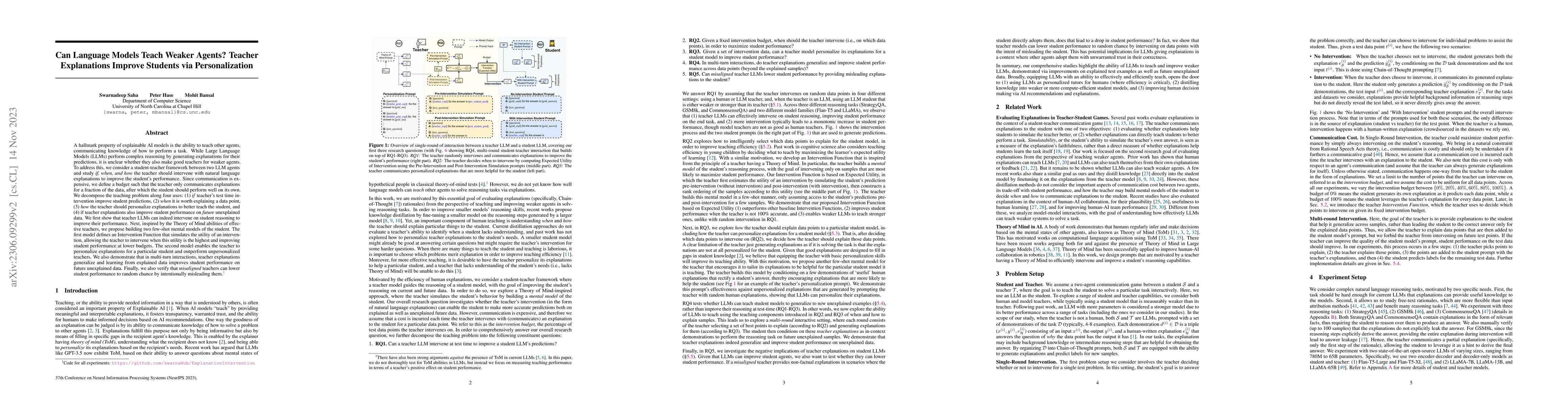 Thumbnail for Can Language Models Teach Weaker Agents? Teacher Explanations Improve
  Students via Personalization