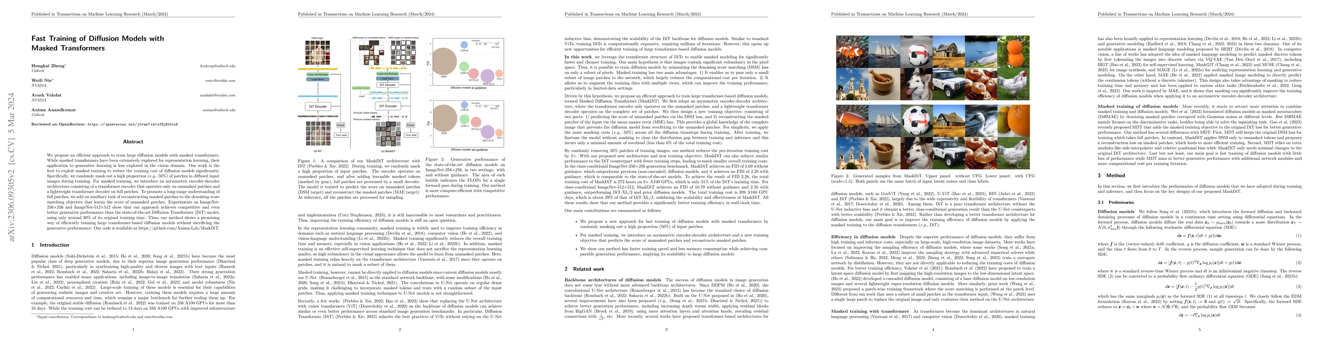 Thumbnail for Fast Training of Diffusion Models with Masked Transformers