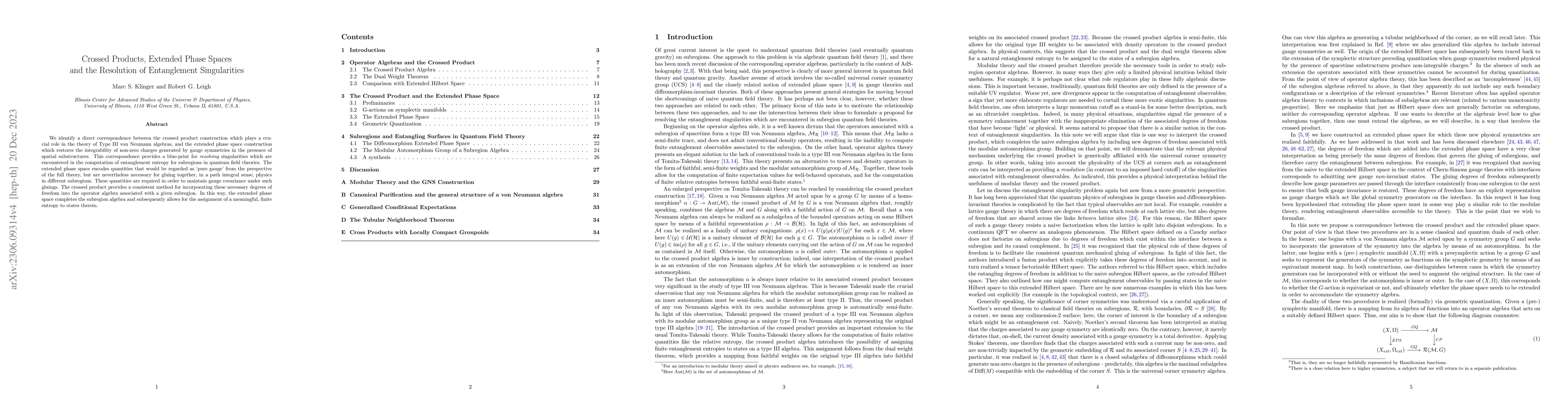 Thumbnail for Crossed Products, Extended Phase Spaces and the Resolution of
  Entanglement Singularities