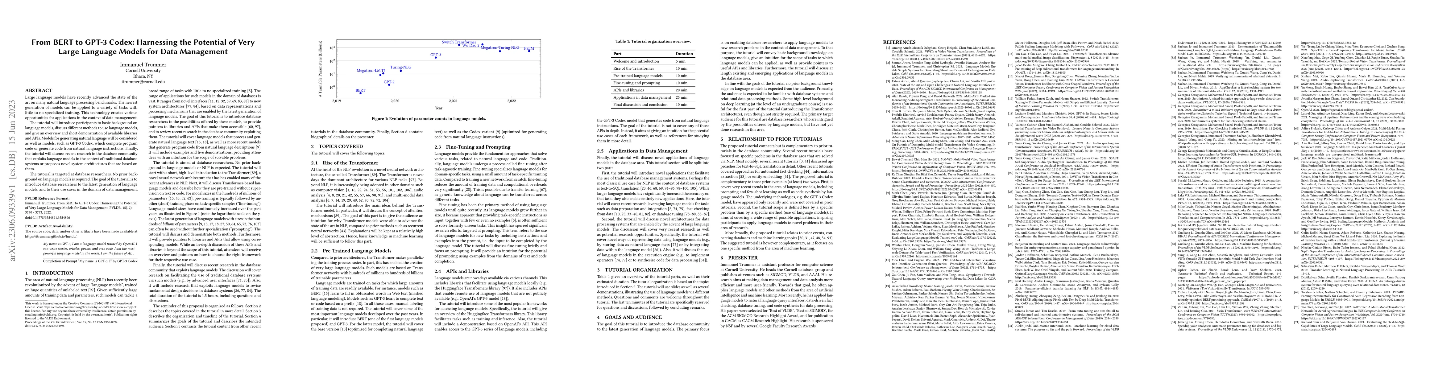 Thumbnail for From BERT to GPT-3 Codex: Harnessing the Potential of Very Large
  Language Models for Data Management