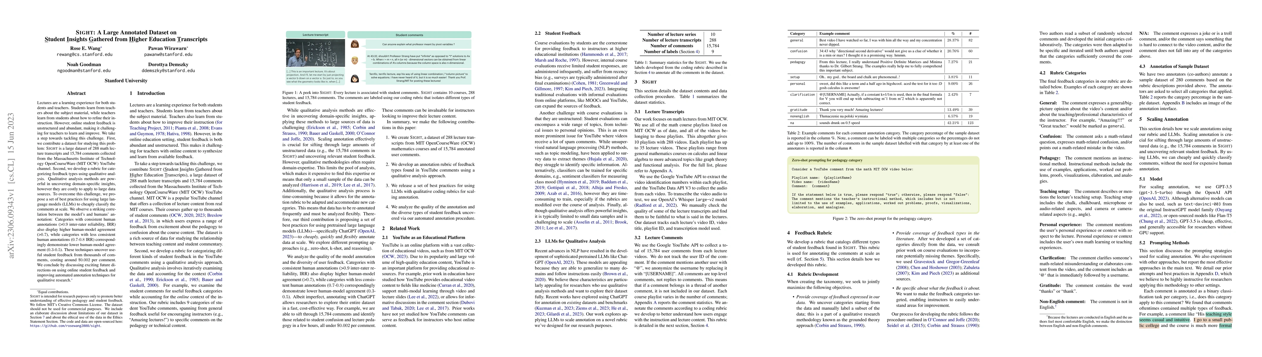 Thumbnail for SIGHT: A Large Annotated Dataset on Student Insights Gathered from
  Higher Education Transcripts