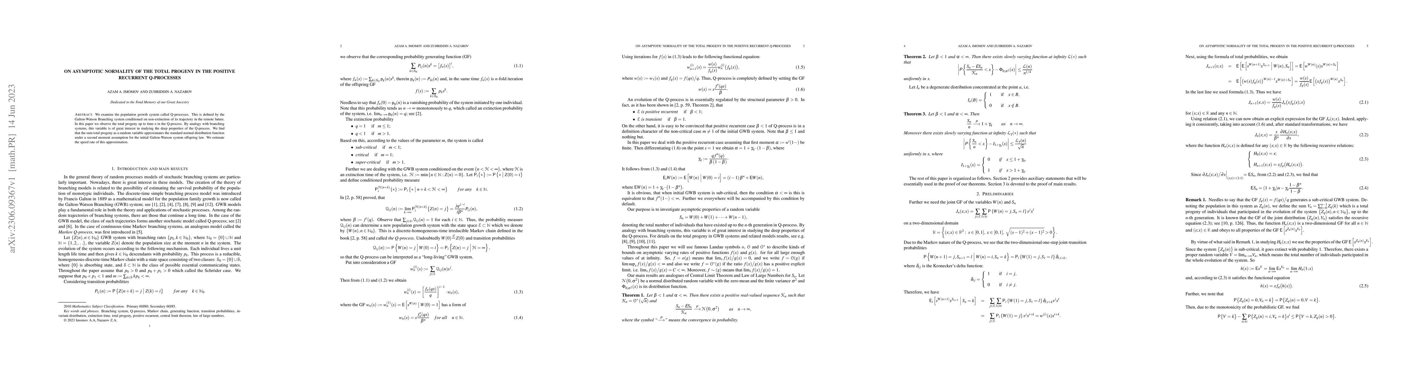 Thumbnail for On asymptotic normality of the total progeny in the positive recurrent
  Q-processes