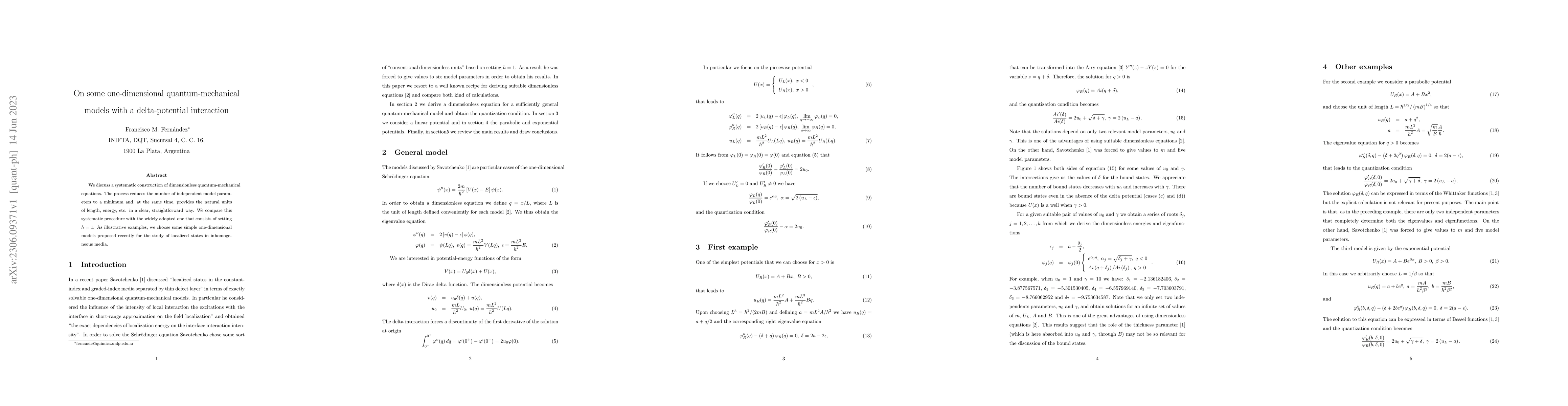 Thumbnail for On some one-dimensional quantum-mechanical models with a delta-potential
  interaction