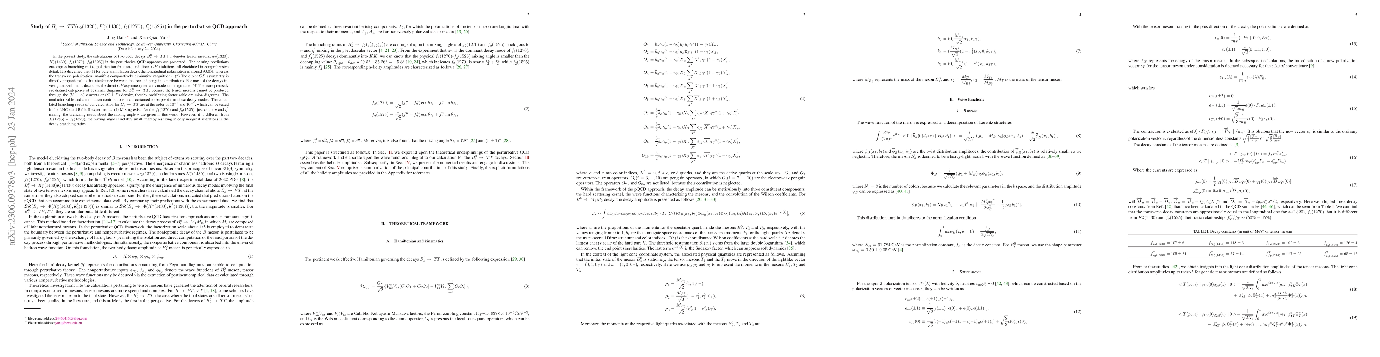 Thumbnail for Study of B^{0}_{s} \rightarrow \
  TT(a_{2}(1320),K^{*}_{2}(1430),f_{2}(1270),f^{'}_{2}(1525)) in the
  perturbative QCD approach