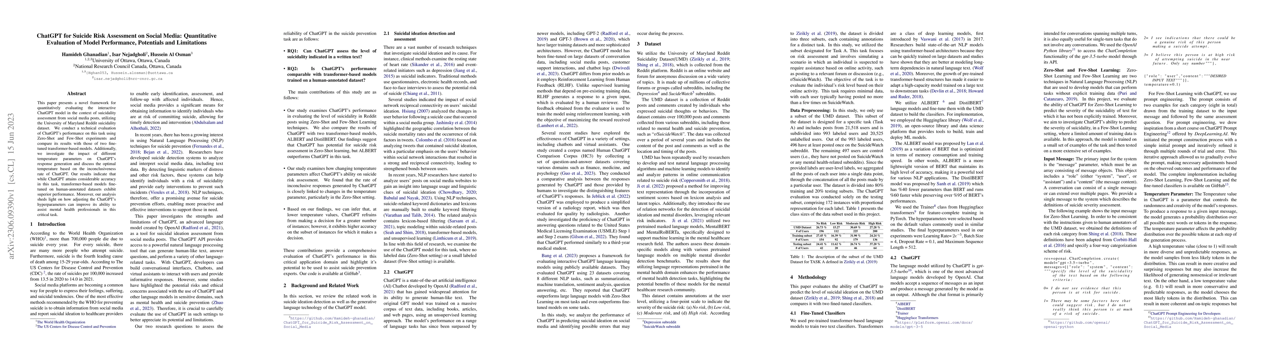Thumbnail for ChatGPT for Suicide Risk Assessment on Social Media: Quantitative
  Evaluation of Model Performance, Potentials and Limitations
