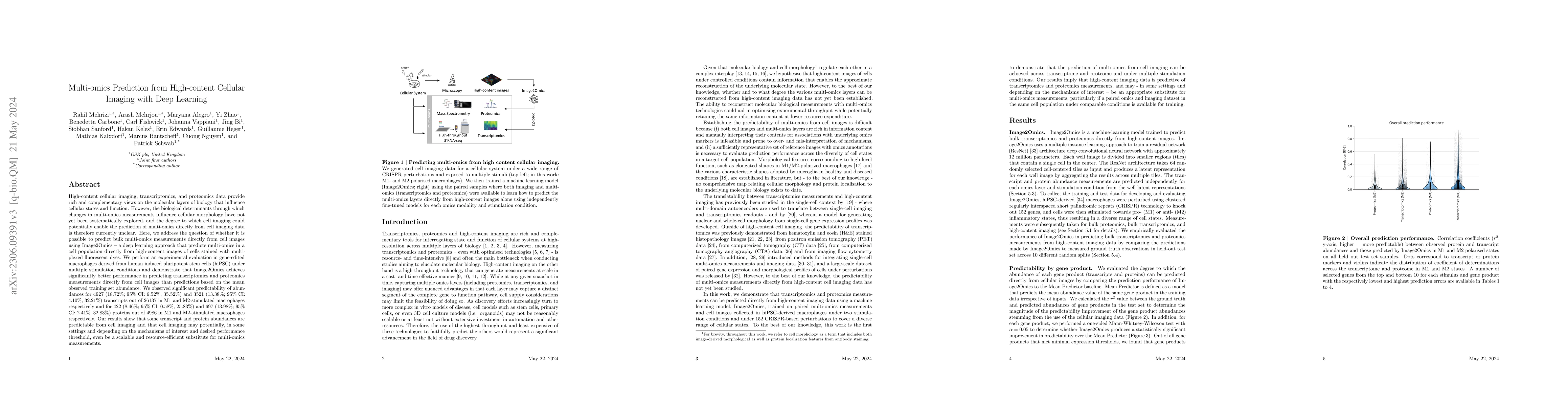 Thumbnail for Multi-omics Prediction from High-content Cellular Imaging with Deep
  Learning