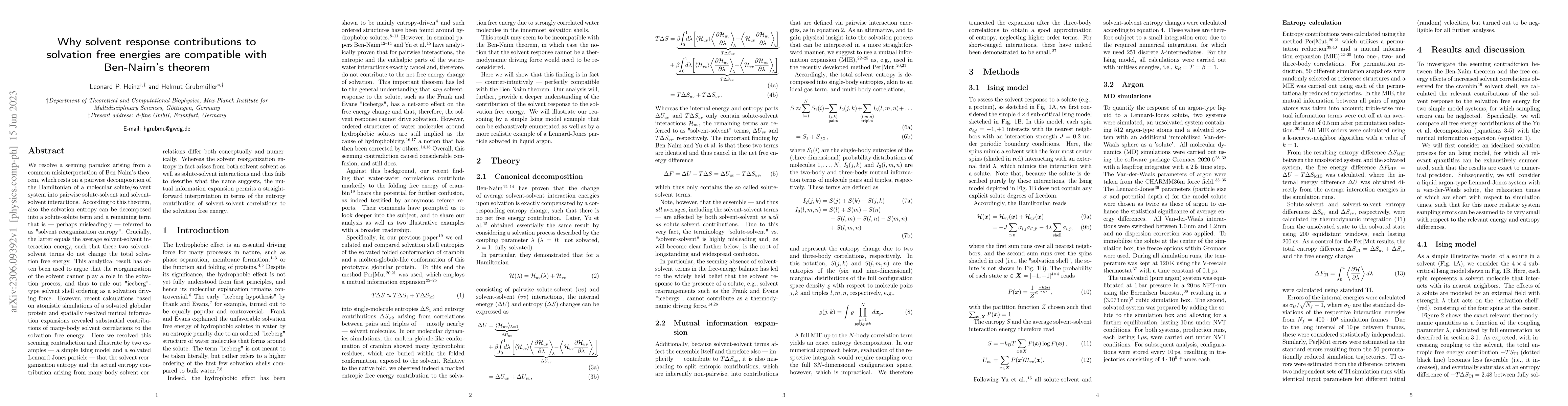 Thumbnail for Why solvent response contributions to solvation free energies are
  compatible with Ben-Naim's theorem