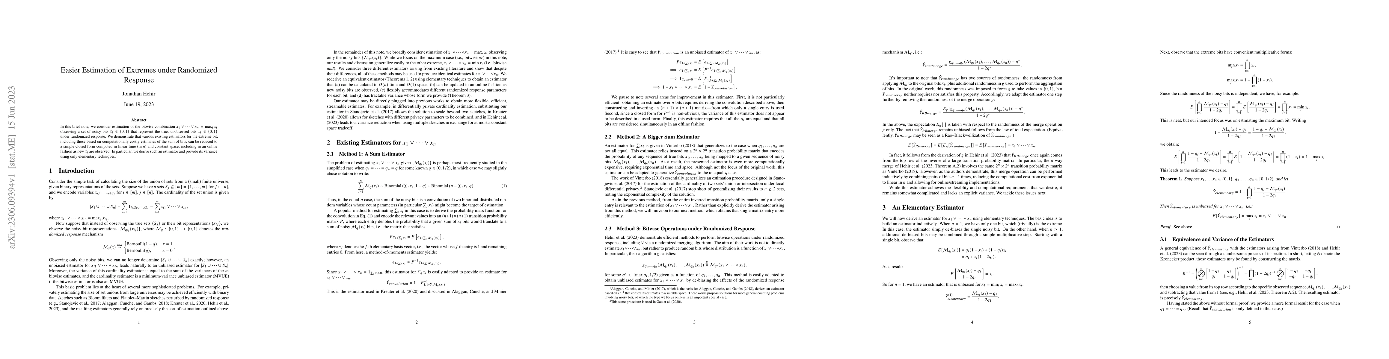 Thumbnail for Easier Estimation of Extremes under Randomized Response