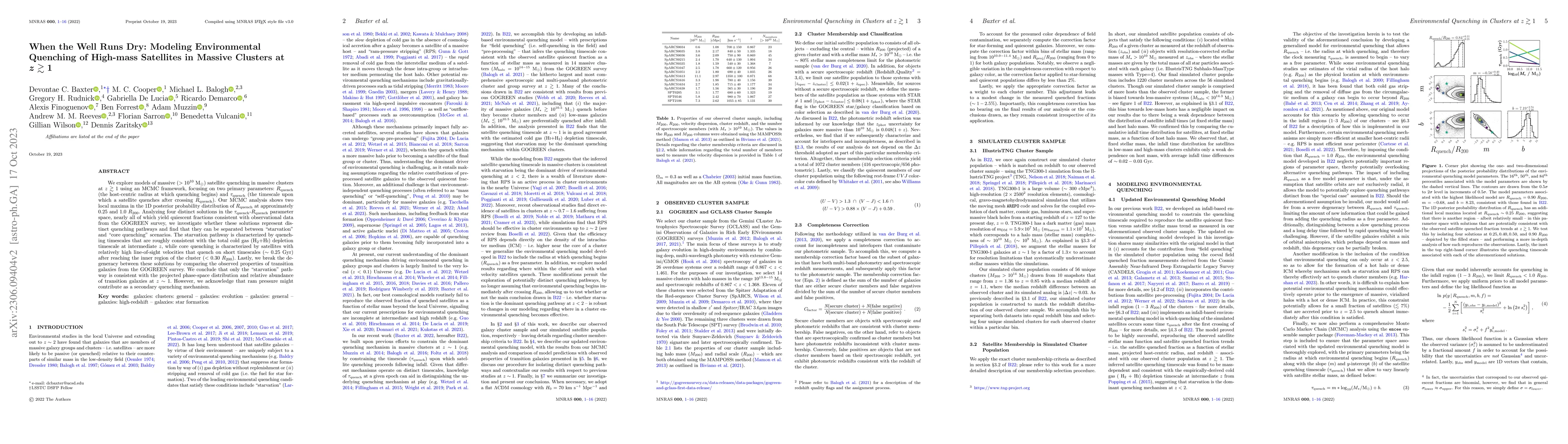 Thumbnail for When the Well Runs Dry: Modeling Environmental Quenching of High-mass
  Satellites in Massive Clusters at \boldmath$z \gtrsim 1$