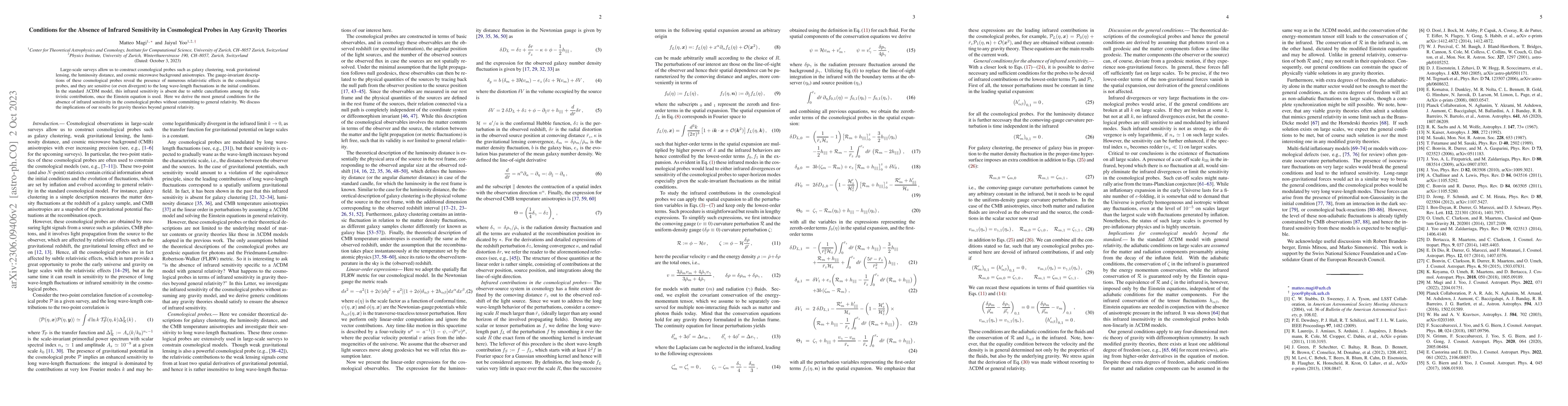 Thumbnail for Conditions for the Absence of Infrared Sensitivity in Cosmological
  Probes in Any Gravity Theories