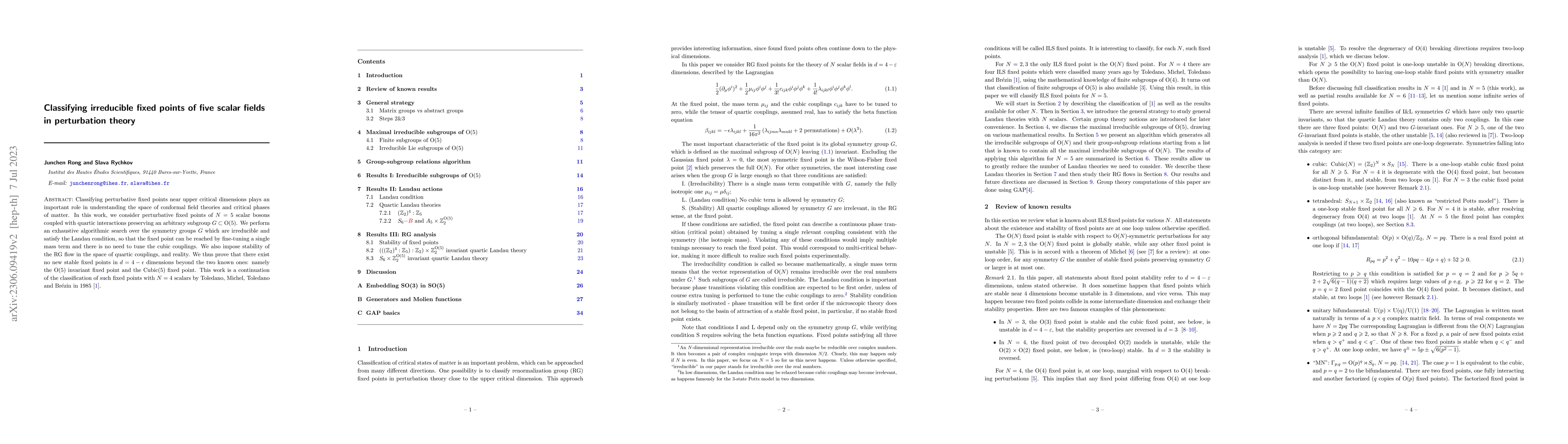 Thumbnail for Classifying irreducible fixed points of five scalar fields in
  perturbation theory