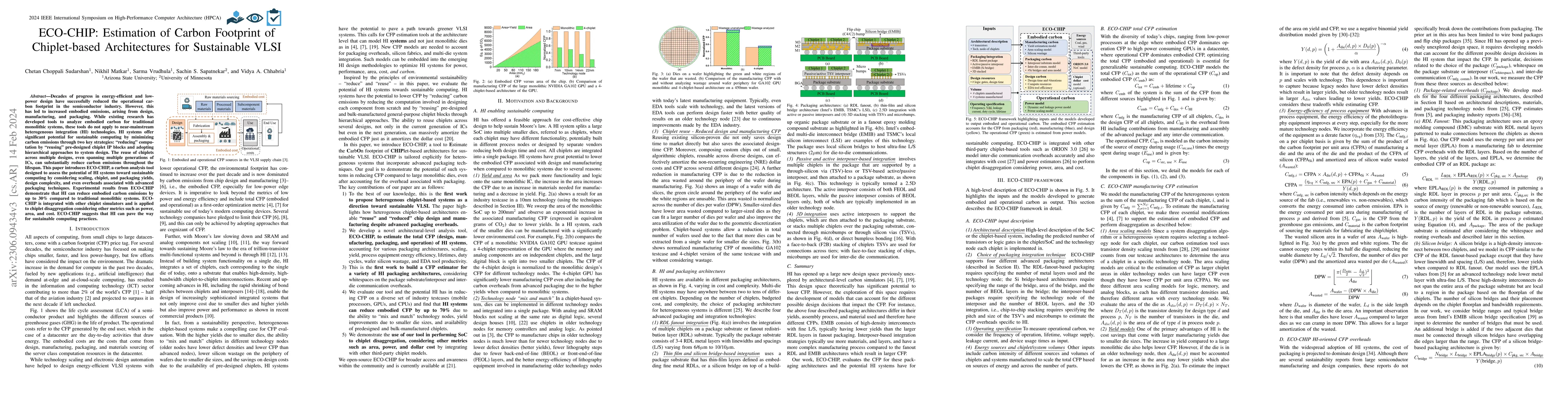 Thumbnail for ECO-CHIP: Estimation of Carbon Footprint of Chiplet-based Architectures
  for Sustainable VLSI