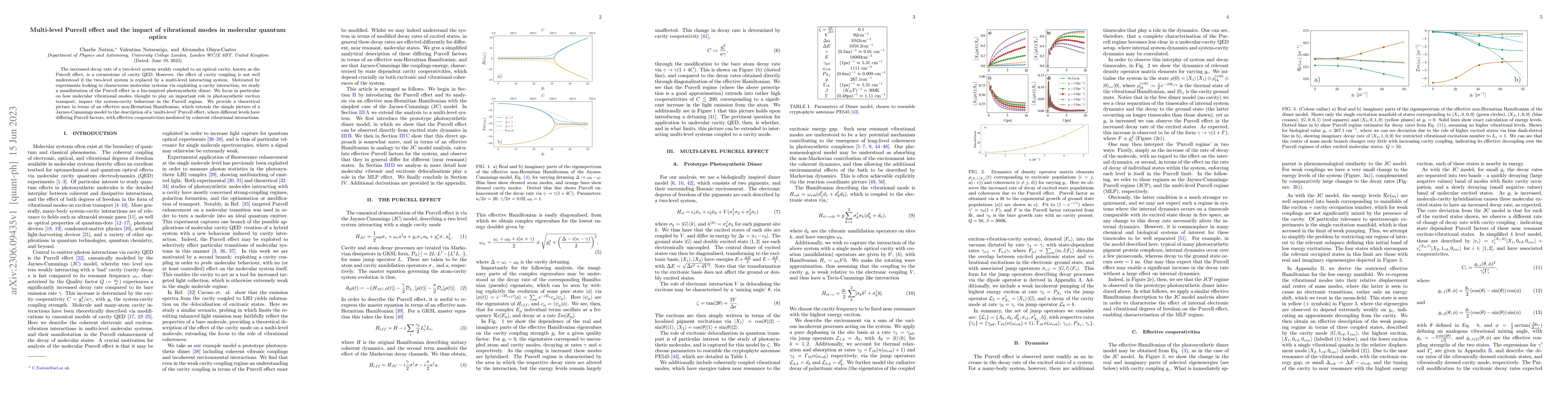 Thumbnail for Multi-level Purcell effect and the impact of vibrational modes in
  molecular quantum optics