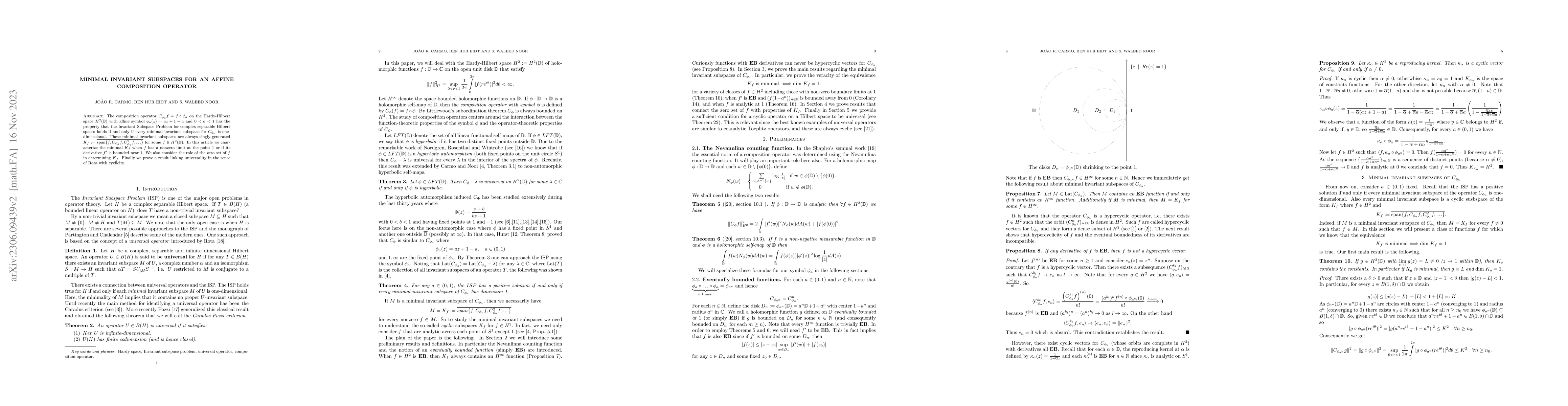 Thumbnail for Minimal invariant subspaces for an affine composition operator