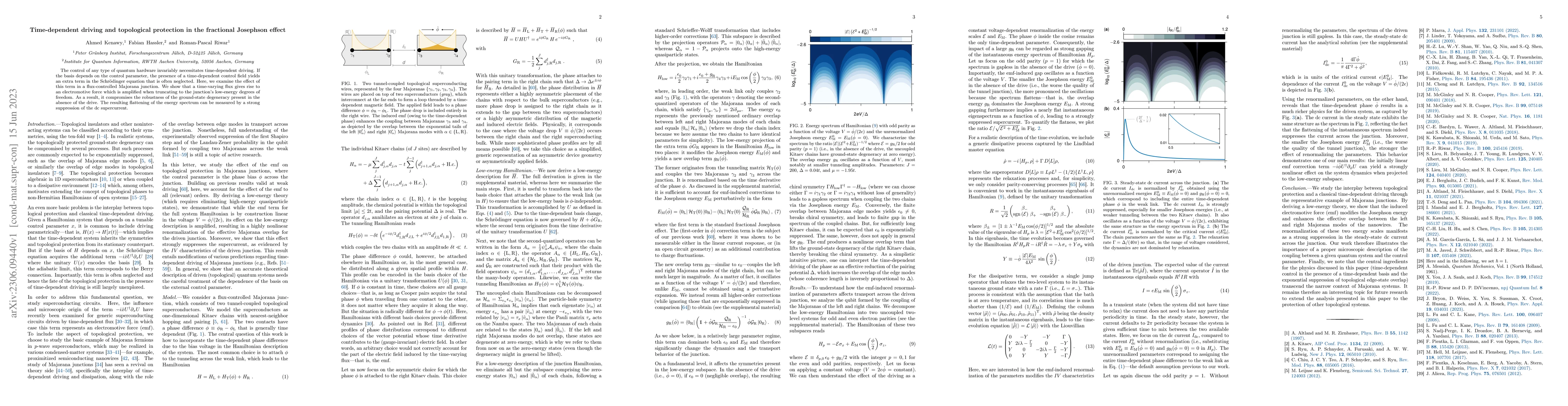 Thumbnail for Time-dependent driving and topological protection in the fractional
  Josephson effect
