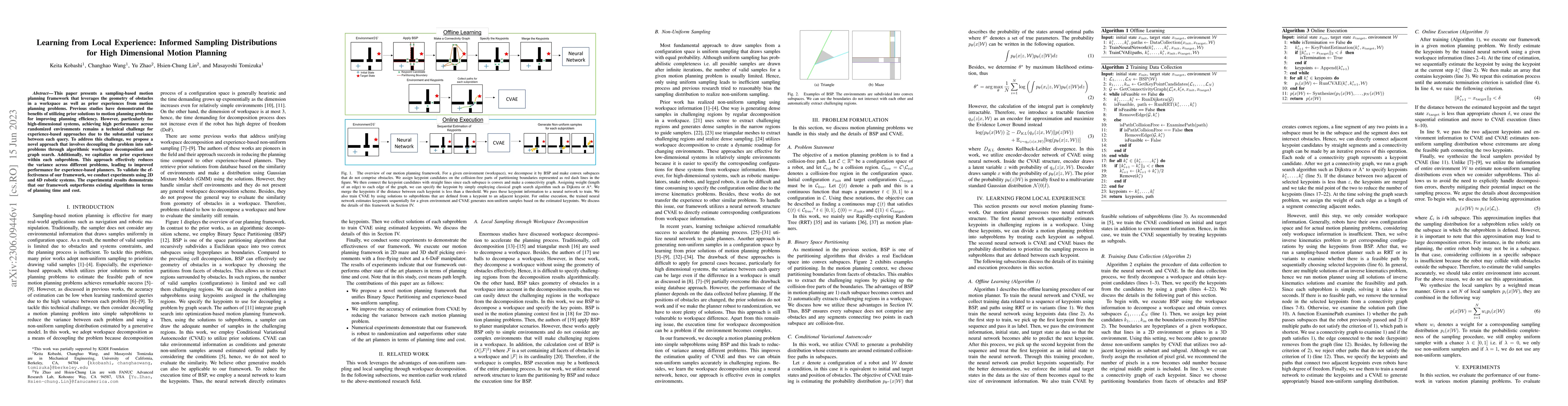 Thumbnail for Learning from Local Experience: Informed Sampling Distributions for High
  Dimensional Motion Planning