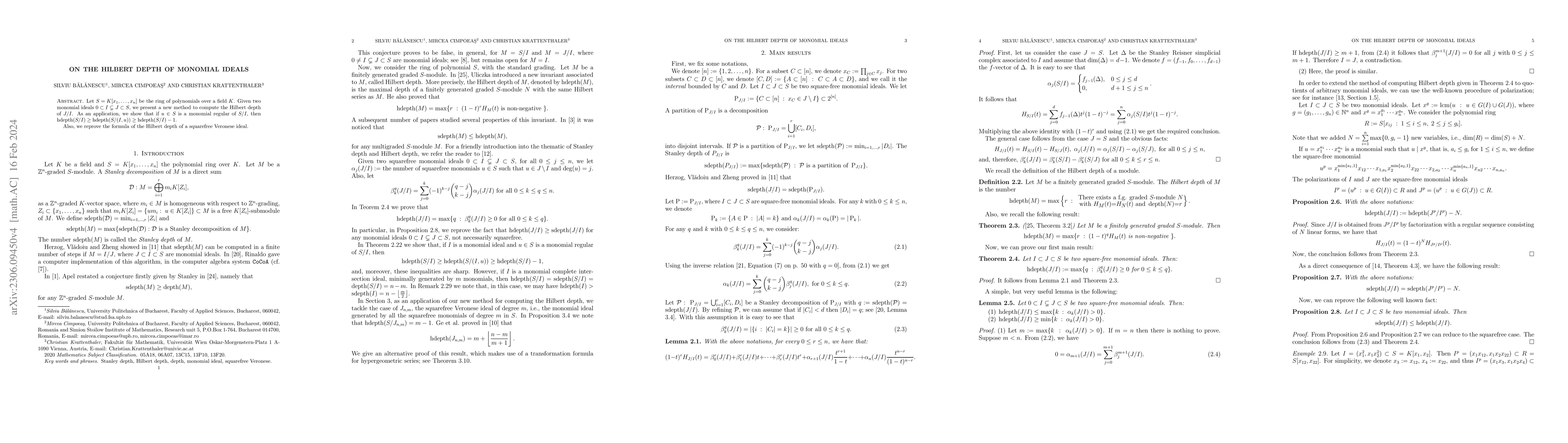 Thumbnail for On the Hilbert depth of monomial ideals