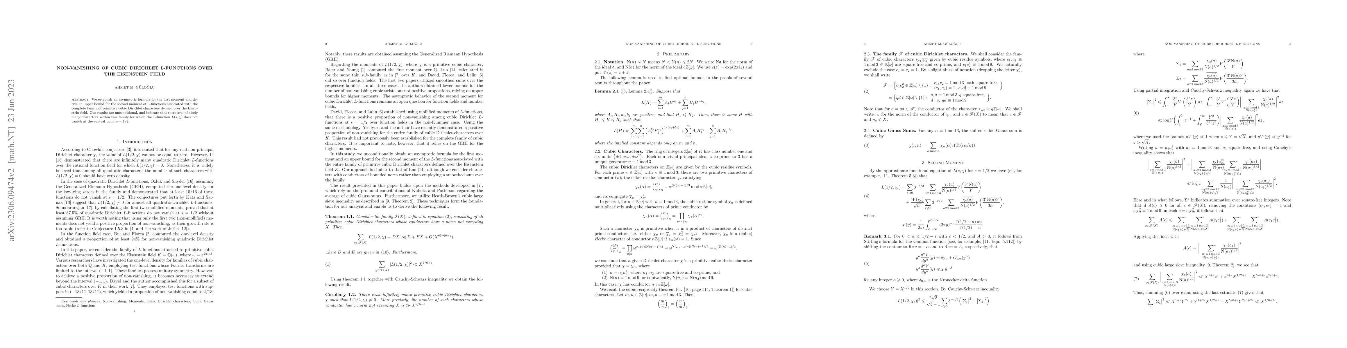Thumbnail for Non-vanishing of Cubic Dirichlet L-Functions over the Eisenstein Field