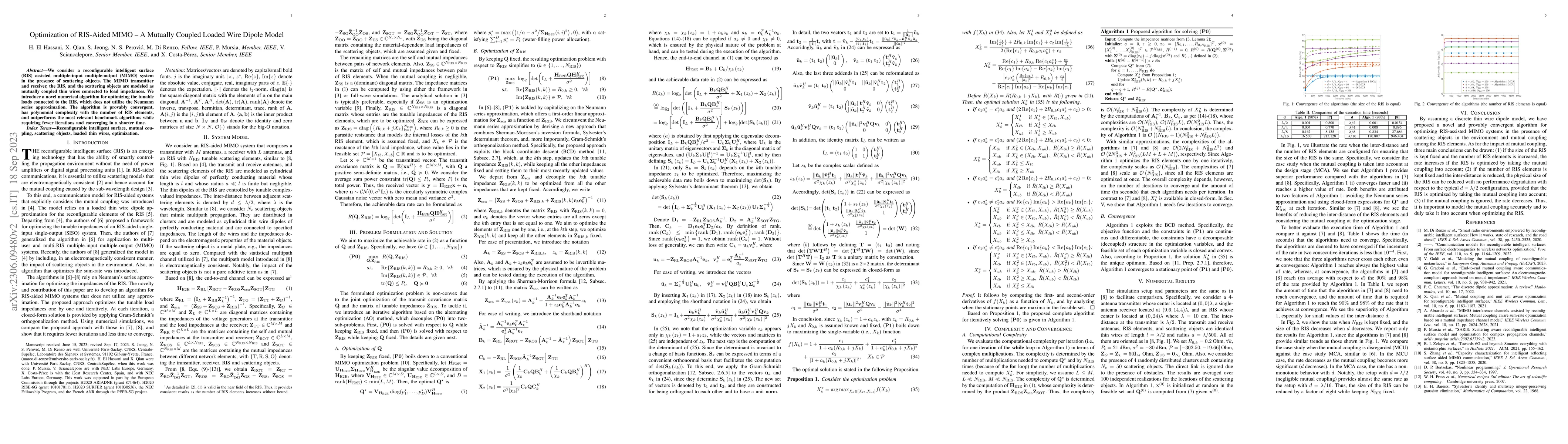 Thumbnail for Optimization of RIS-Aided MIMO -- A Mutually Coupled Loaded Wire Dipole
  Model
