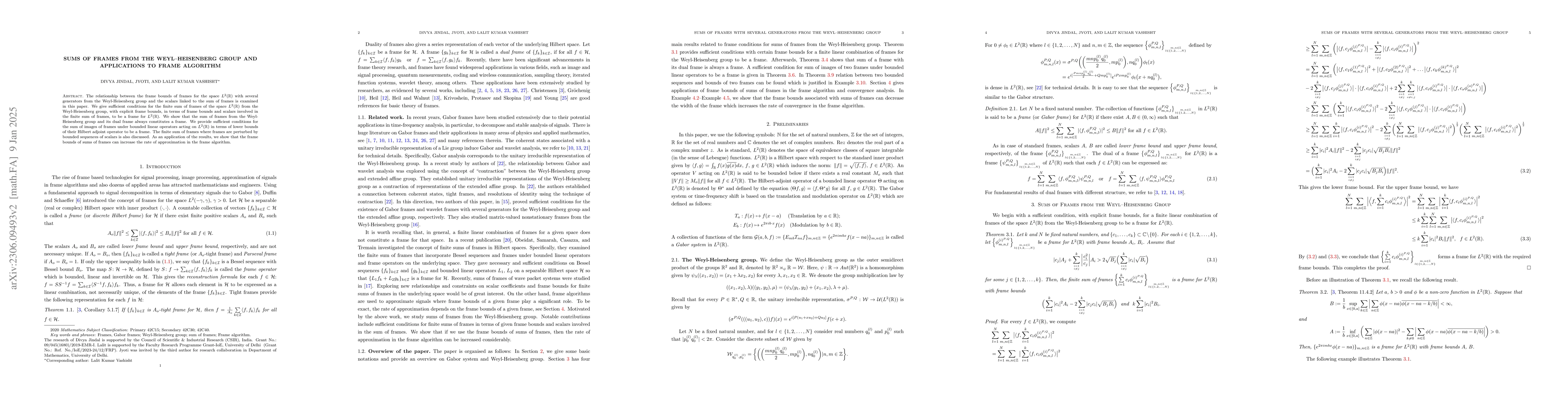 Thumbnail for Sums of Frames from the Weyl--Heisenberg Group and Applications to Frame
  Algorithm