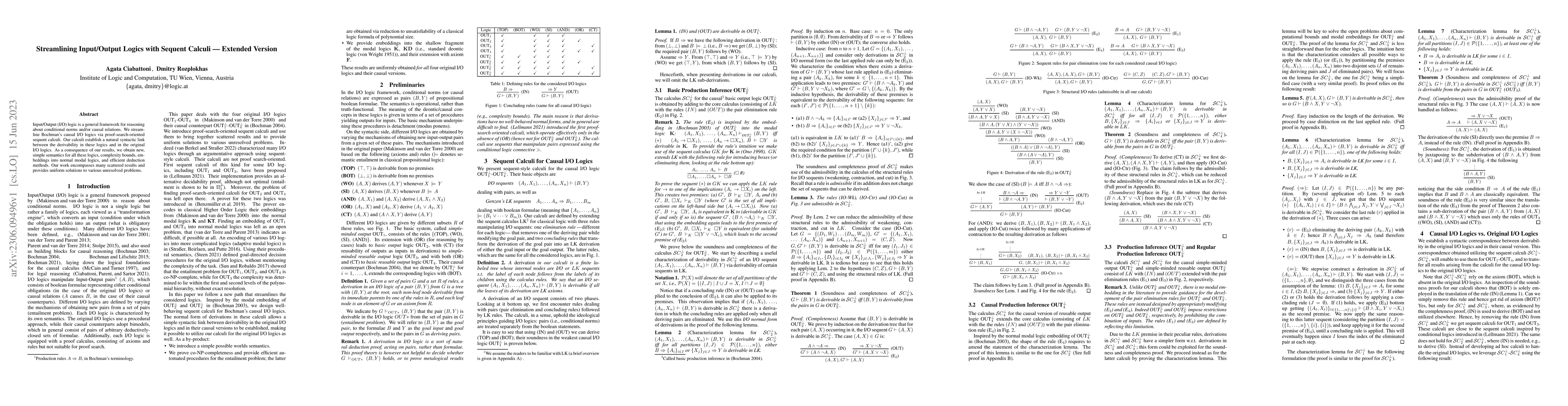 Thumbnail for Streamlining Input/Output Logics with Sequent Calculi