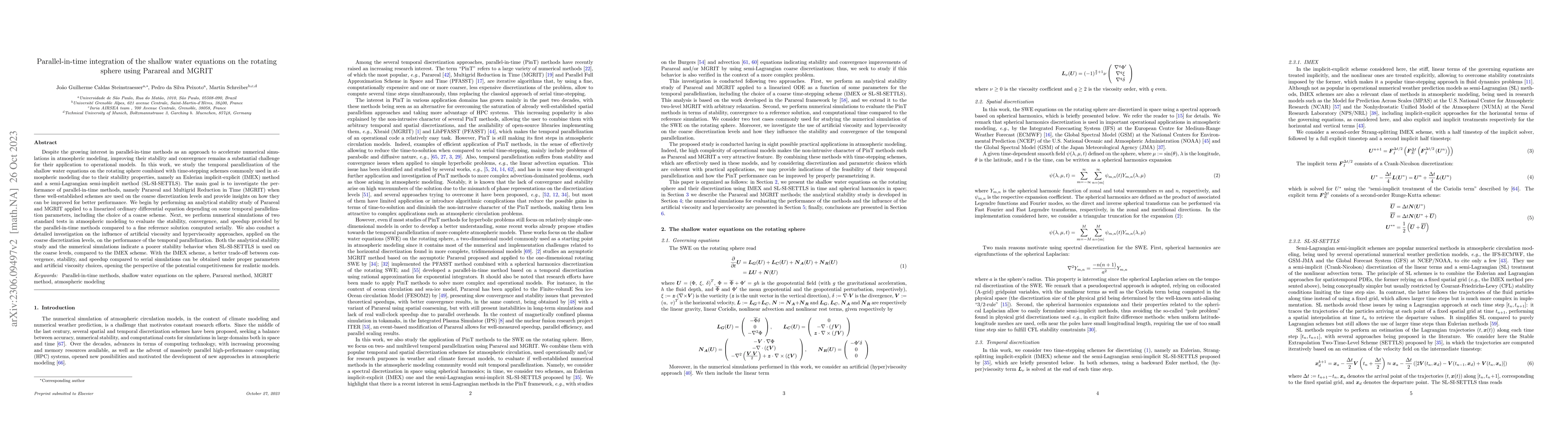 Thumbnail for Parallel-in-time integration of the shallow water equations on the
  rotating sphere using Parareal and MGRIT