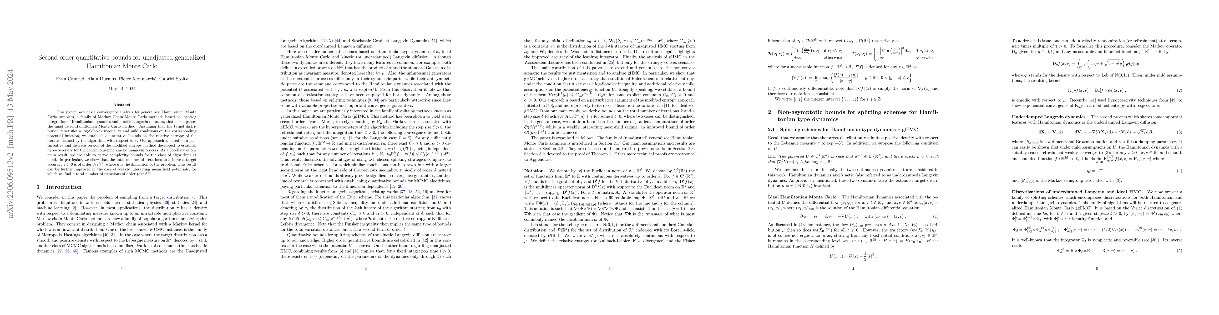 Thumbnail for Second order quantitative bounds for unadjusted generalized Hamiltonian
  Monte Carlo