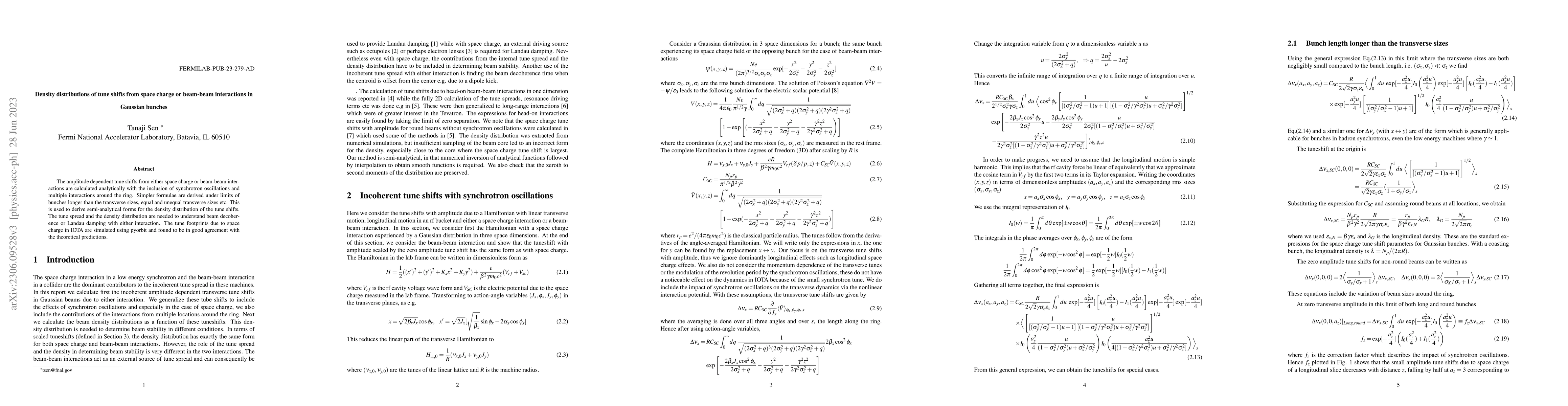 Thumbnail for Density distributions of tune shifts from space charge or beam-beam
  interactions in Gaussian bunches