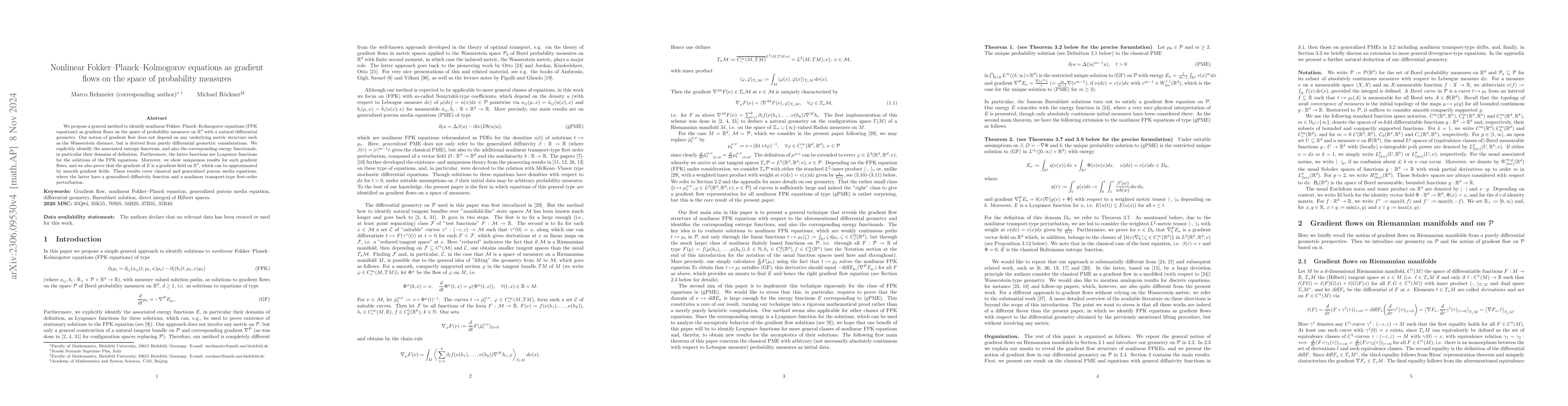 Thumbnail for Nonlinear Fokker--Planck--Kolmogorov equations as gradient flows on the
  space of probability measures