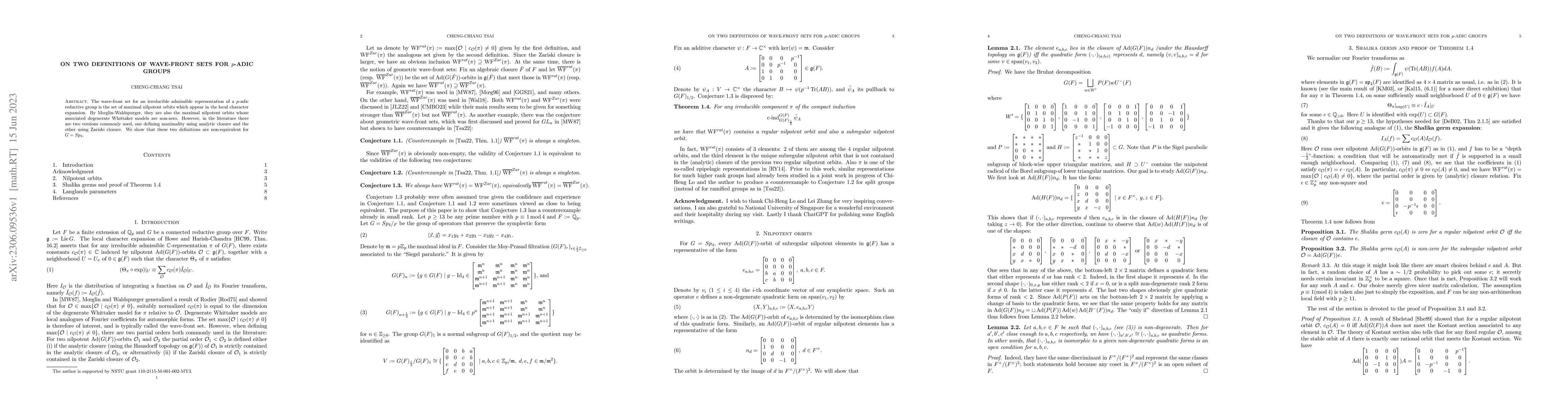 Thumbnail for On two definitions of wave-front sets for $p$-adic groups