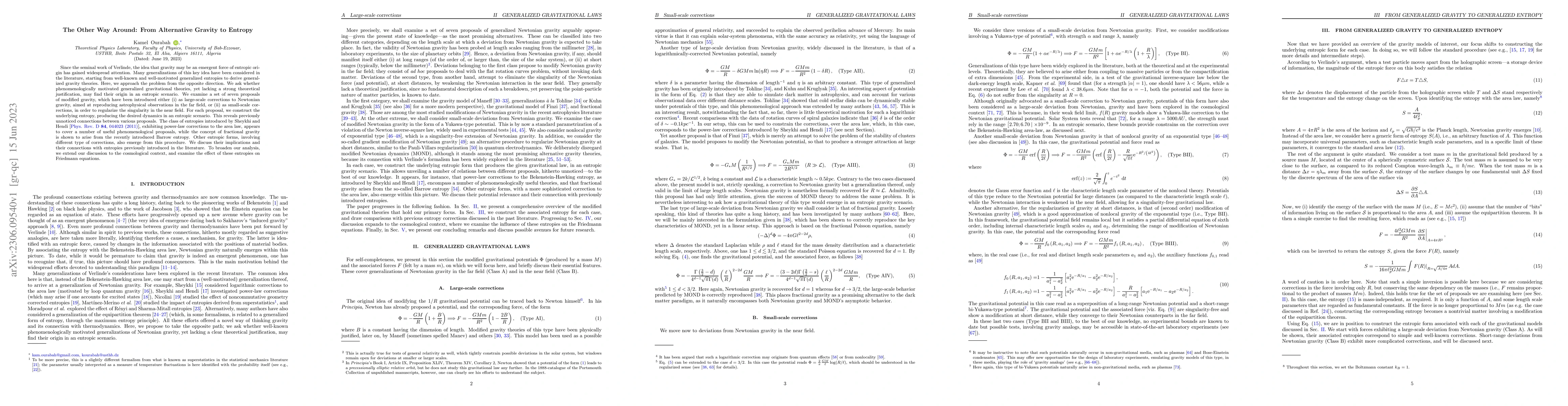 Thumbnail for The Other Way Around: From Alternative Gravity to Entropy