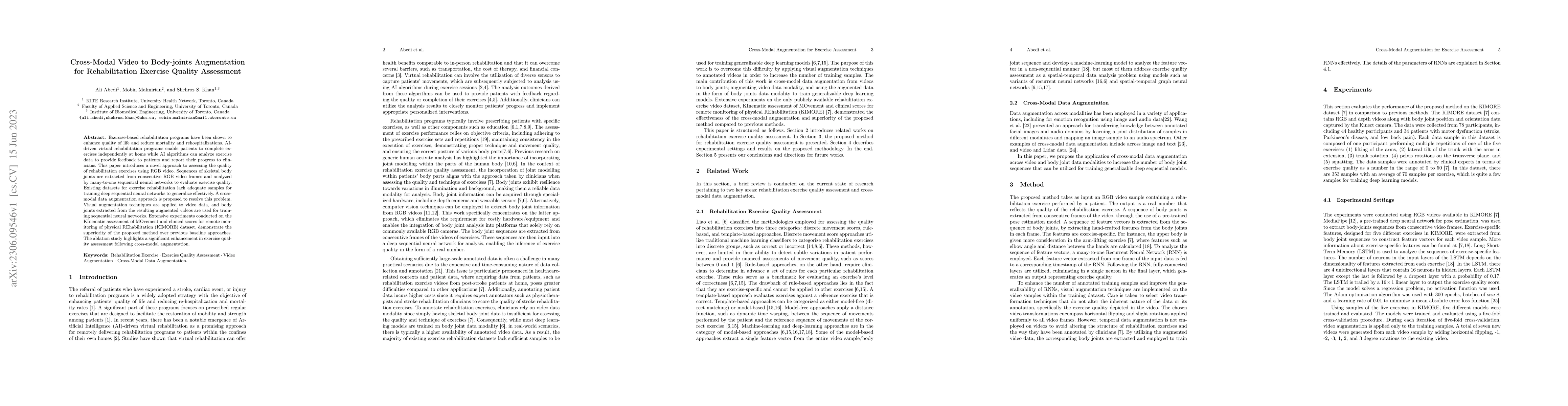 Thumbnail for Cross-Modal Video to Body-joints Augmentation for Rehabilitation
  Exercise Quality Assessment