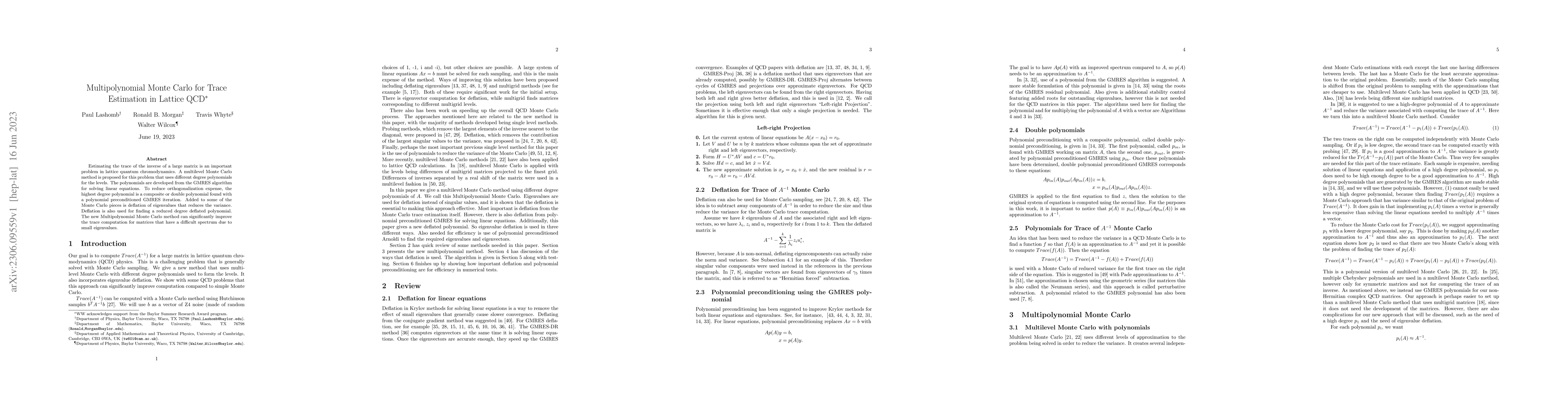 Thumbnail for Multi-Polynomial Monte Carlo for Trace Estimation in Lattice QCD