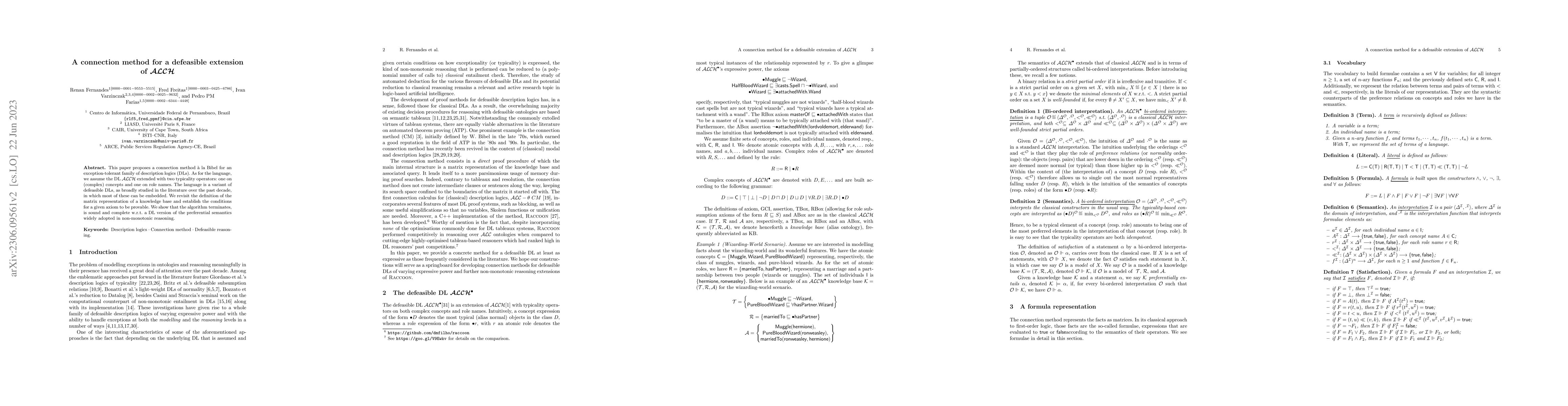 Thumbnail for A connection method for a defeasible extension of $\mathcal{ALCH}$