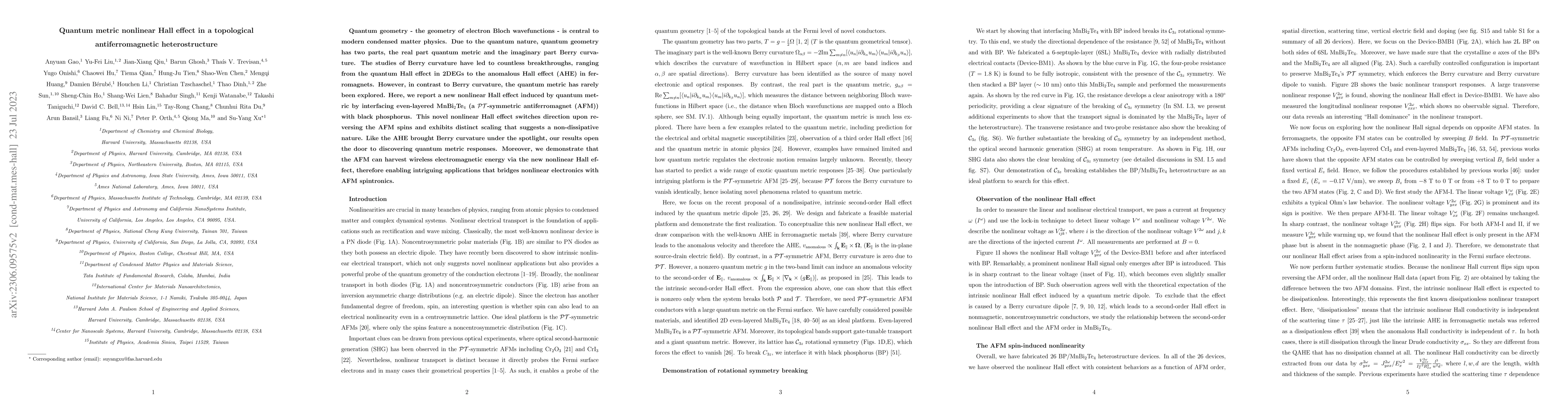 Thumbnail for Quantum metric nonlinear Hall effect in a topological antiferromagnetic
  heterostructure