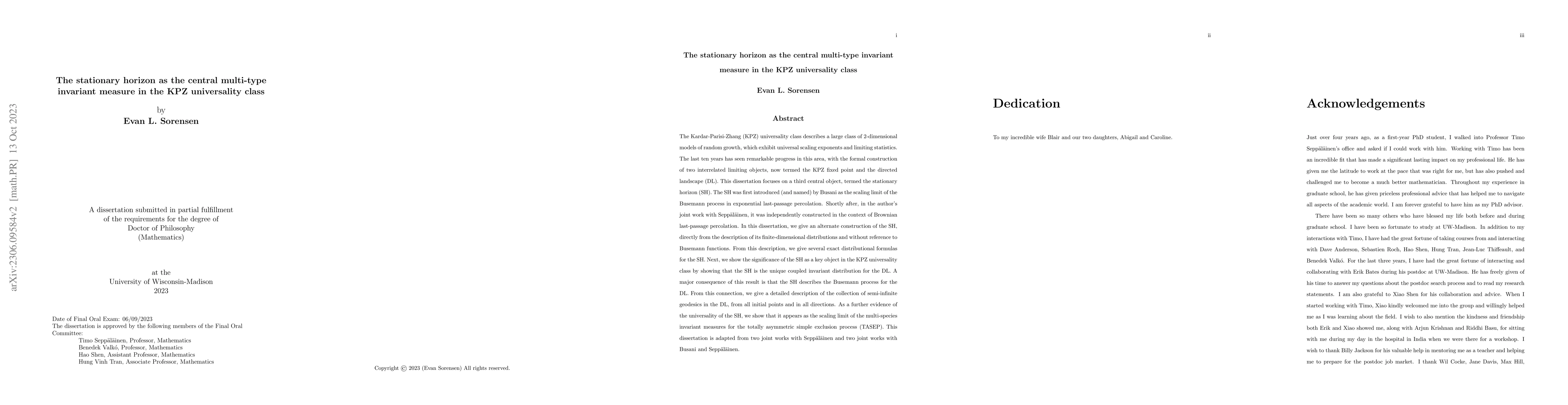 Thumbnail for The stationary horizon as the central multi-type invariant measure in
  the KPZ universality class