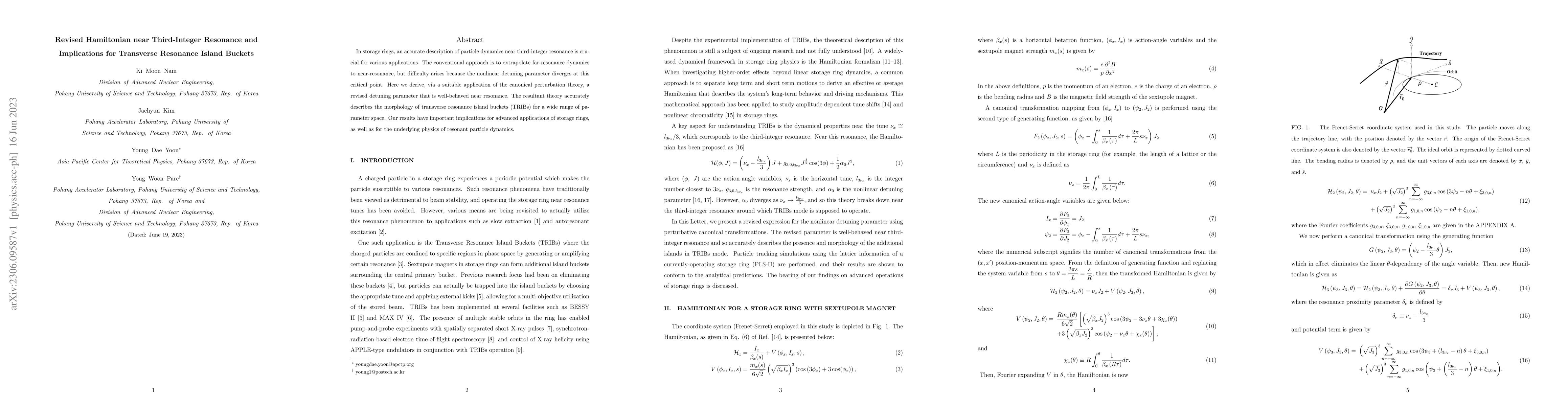 Thumbnail for Revised Hamiltonian near third-integer resonance and implications for
  transverse resonance island buckets in storage rings