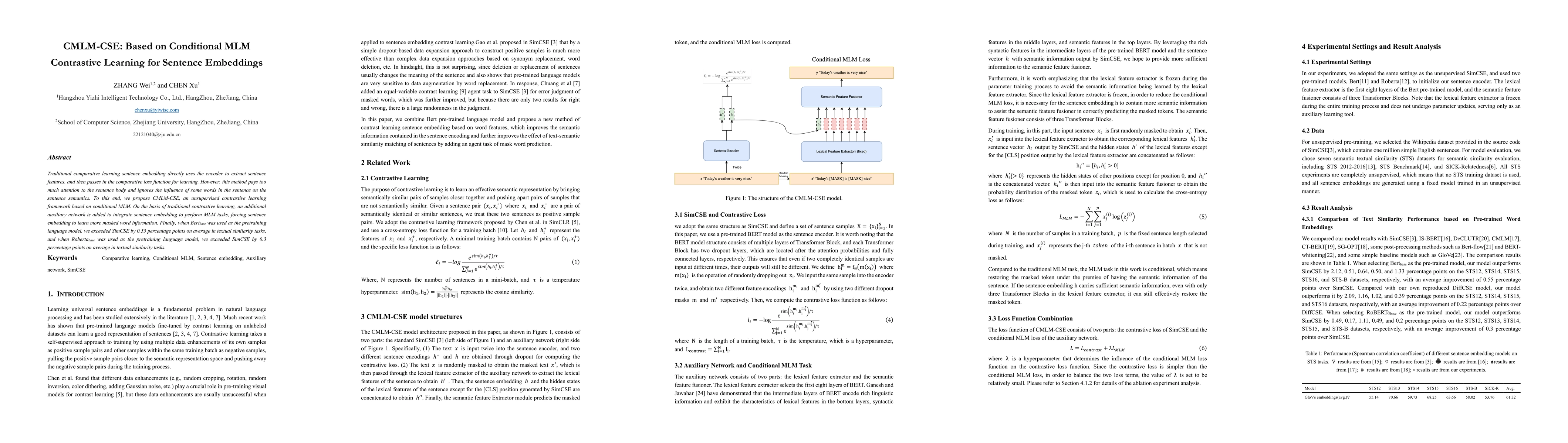 Thumbnail for CMLM-CSE: Based on Conditional MLM Contrastive Learning for Sentence
  Embeddings