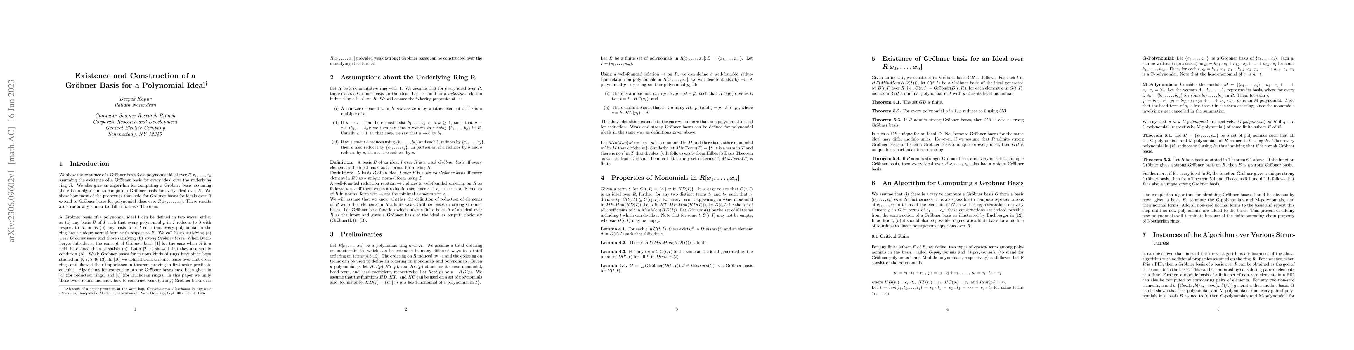 Thumbnail for Existence and Construction of a Gr\"obner Basis for a Polynomial Ideal