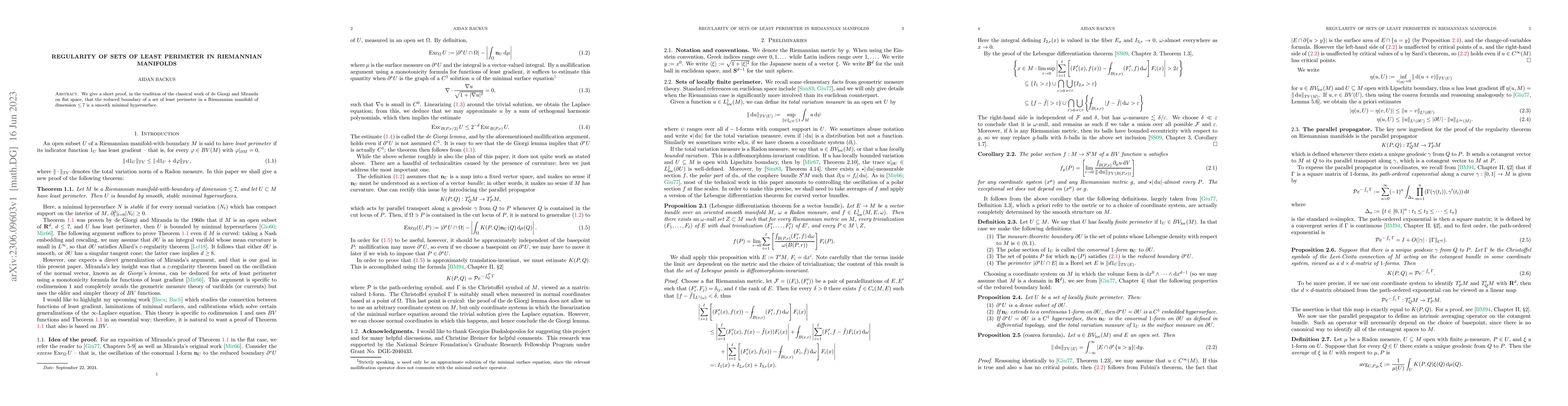 Thumbnail for Regularity of sets of least perimeter in Riemannian manifolds