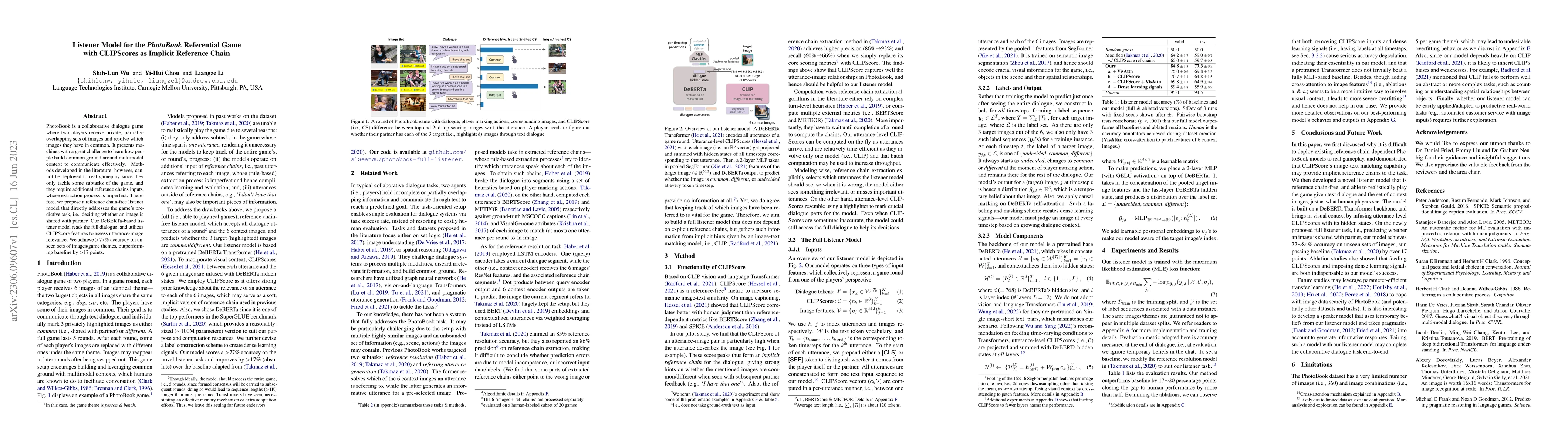 Thumbnail for Listener Model for the PhotoBook Referential Game with CLIPScores as
  Implicit Reference Chain