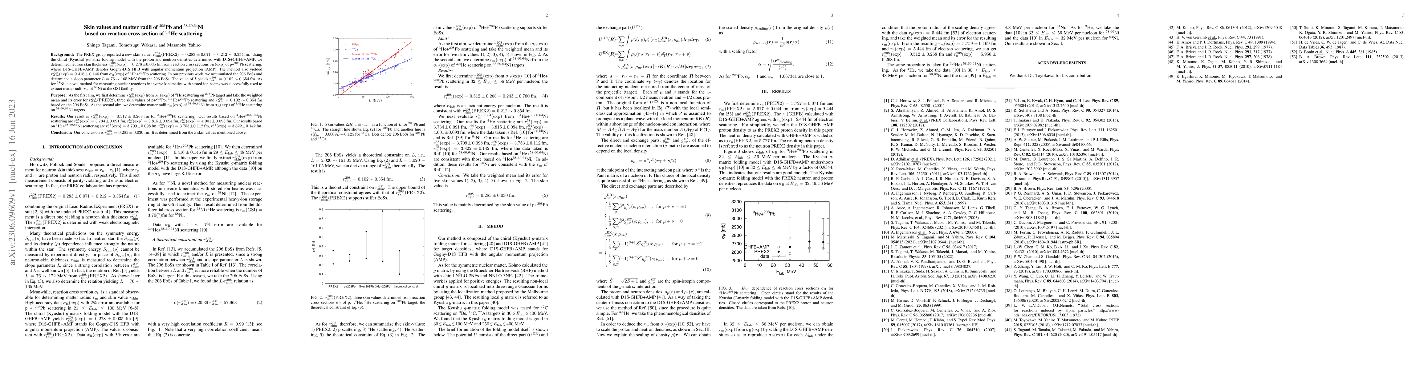 Thumbnail for Skin values and matter radii of $^{208}$Pb and $^{58,60,64}$Ni based on
  reaction cross section of $^{3,4}$He scattering