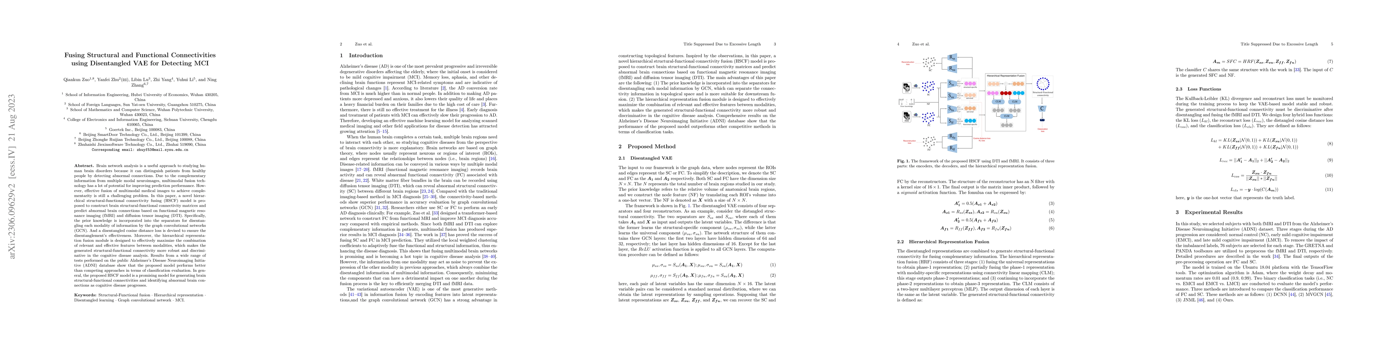 Thumbnail for Fusing Structural and Functional Connectivities using Disentangled VAE
  for Detecting MCI