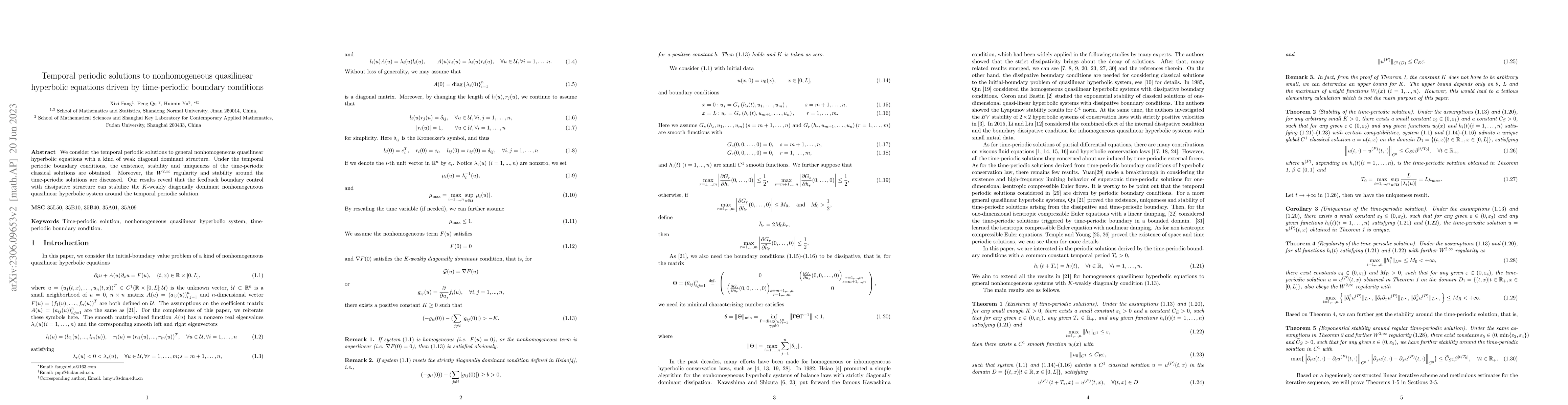 Thumbnail for Temporal periodic solutions to nonhomogeneous quasilinear hyperbolic
  equations driven by time-periodic boundary conditions